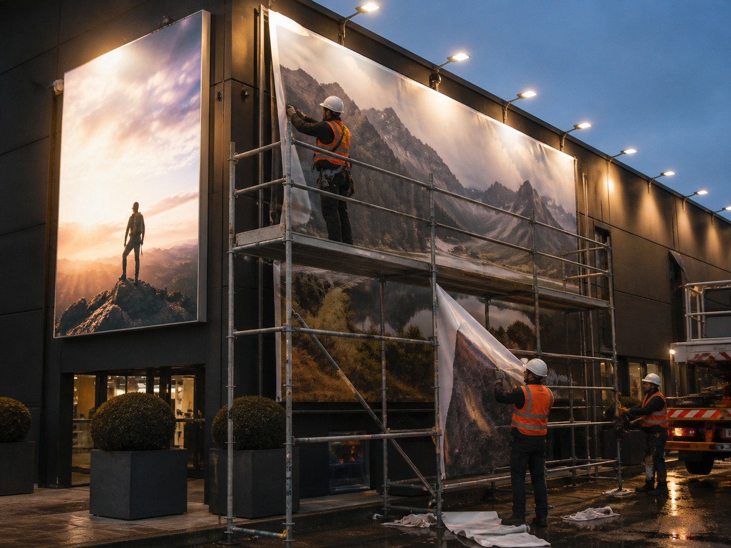 Instalare banner exterior fațadă